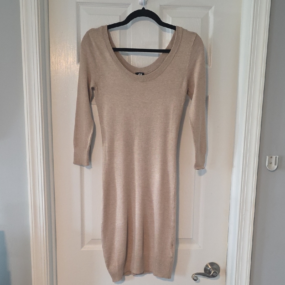 H&M Beige 3/4 Sleeve Dress/Brand New With Tags